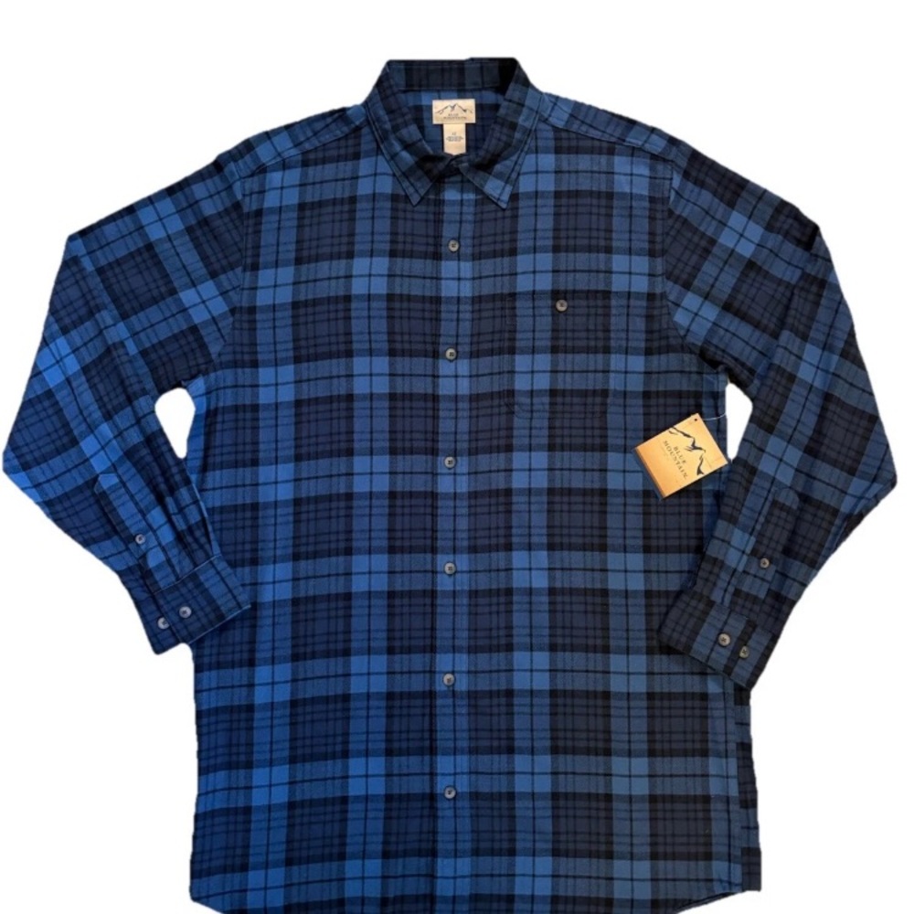 Blue Mountain Men’s Long Sleeve Blue Flannel Button Down Shirt Size LT